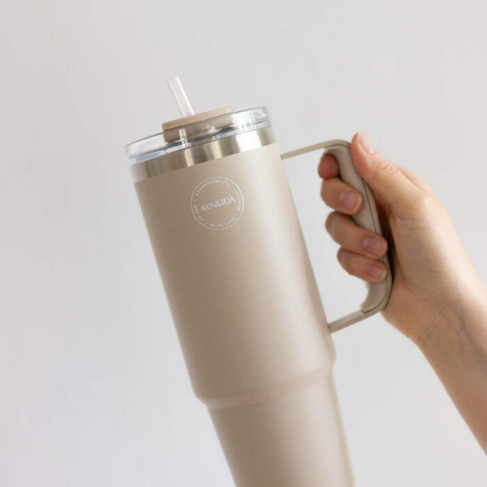 AYA & IDA | Thermo Cup with Straw | Cream Beige | 885 ml