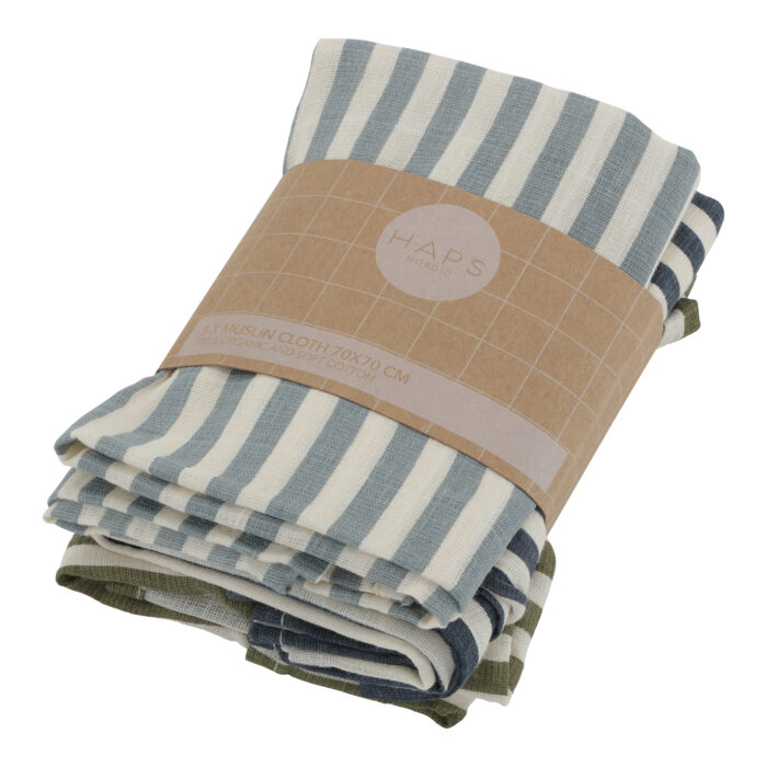 Haps Nordic | Muslin Stofbleer 3-pak |  Marine Stripe Cold